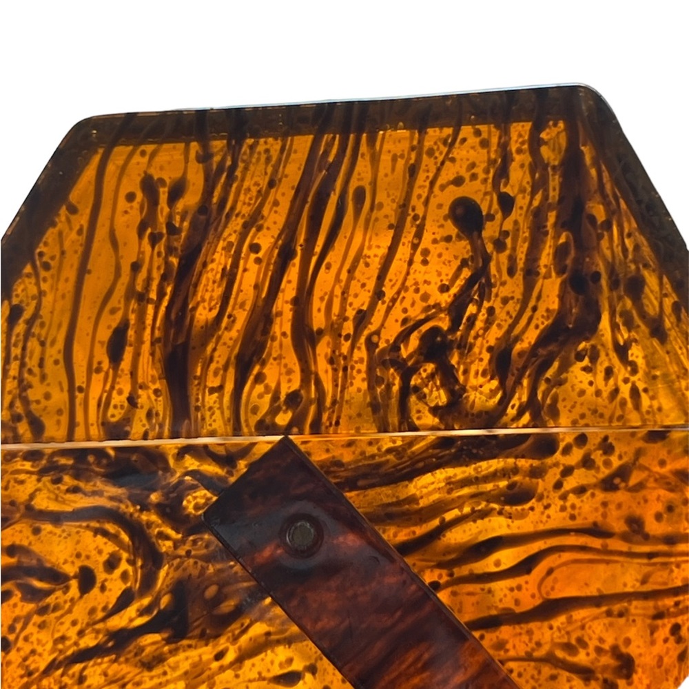 Vintage 50s Tortoiseshell Lucite Box Bag Acrylic Mini Purse Rare Mid Century - Picture 13 of 14